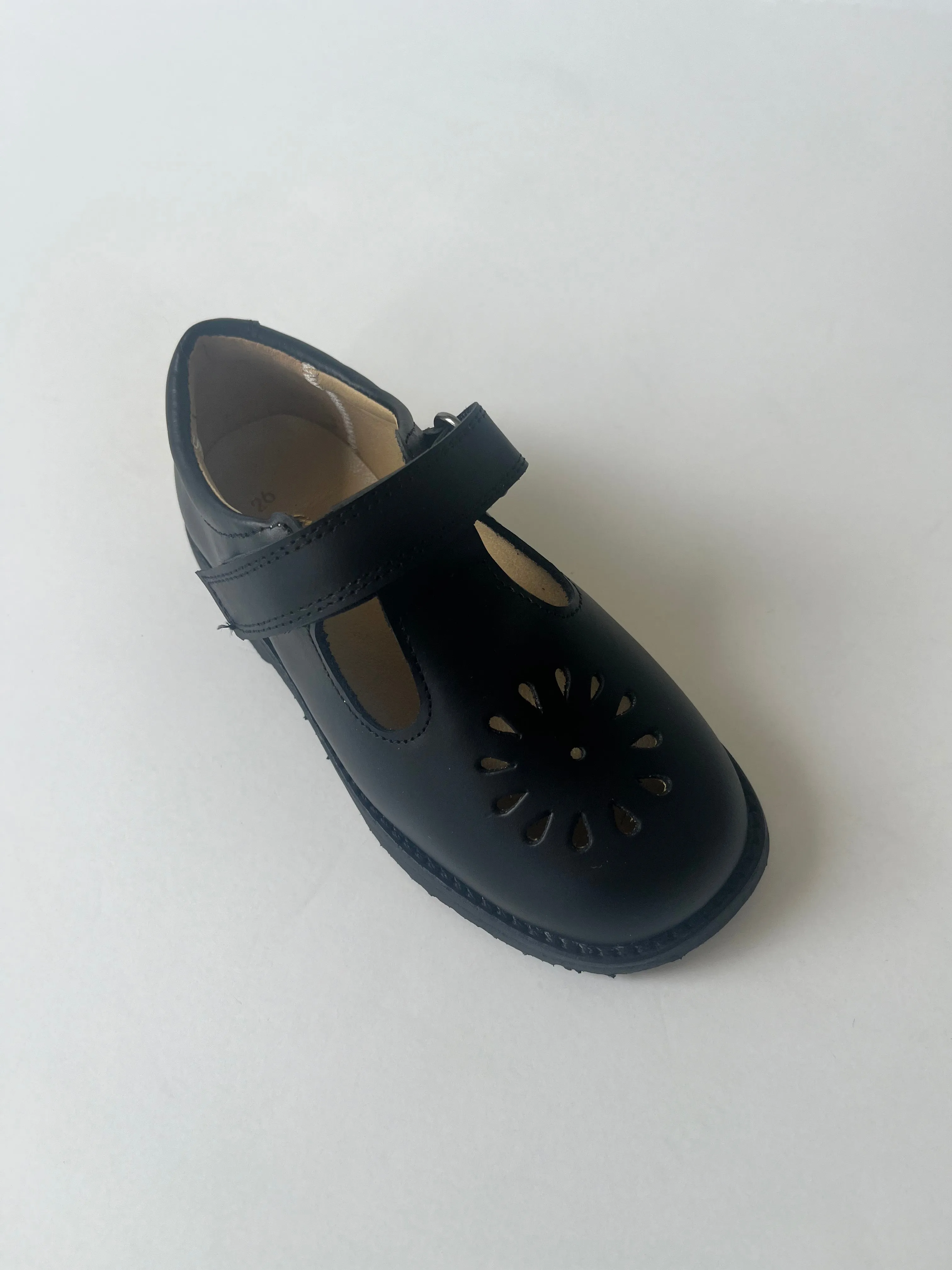 Black t-strap velcro school shoe(18)