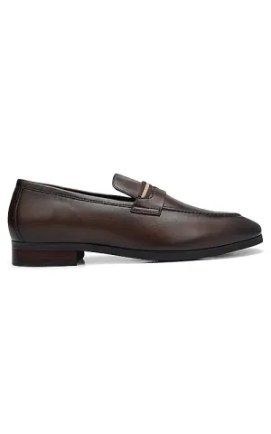 Brown Striped Leather Loafers