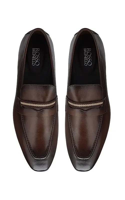 Brown Striped Leather Loafers
