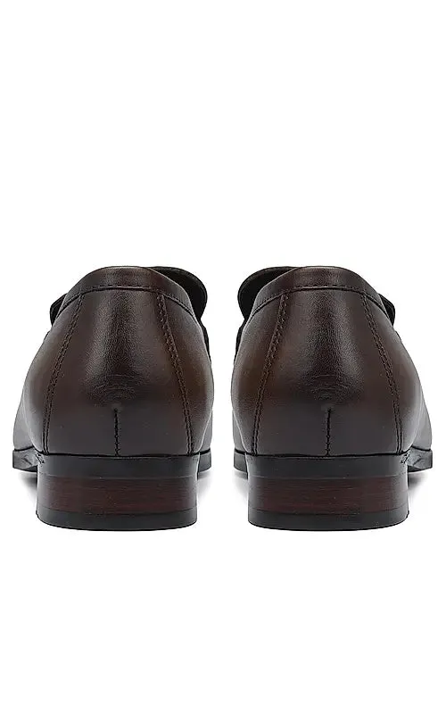 Brown Striped Leather Loafers