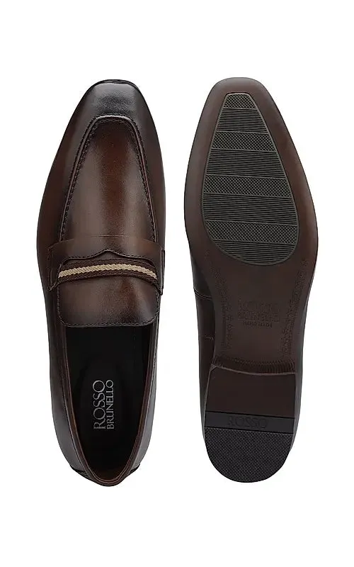 Brown Striped Leather Loafers