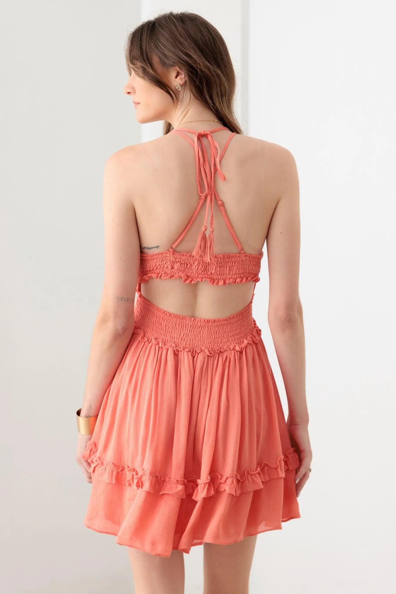 Lace open back Ruffle Tiered Dress