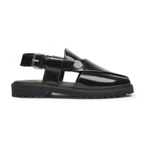Sakua - Men's Black Box Leather High Shine Sandal