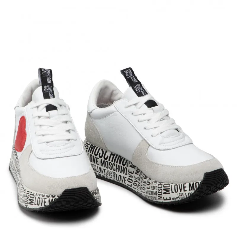 Scarpe Donna LOVE MOSCHINO Sneakers Running in Pelle Bianca con Suola Logata