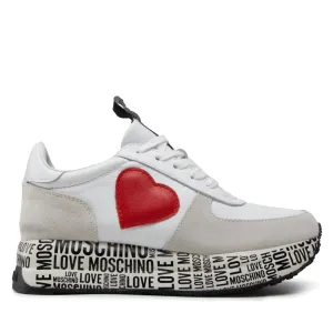 Scarpe Donna LOVE MOSCHINO Sneakers Running in Pelle Bianca con Suola Logata