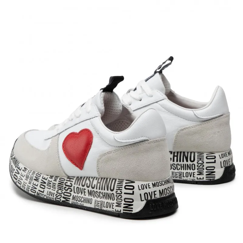 Scarpe Donna LOVE MOSCHINO Sneakers Running in Pelle Bianca con Suola Logata