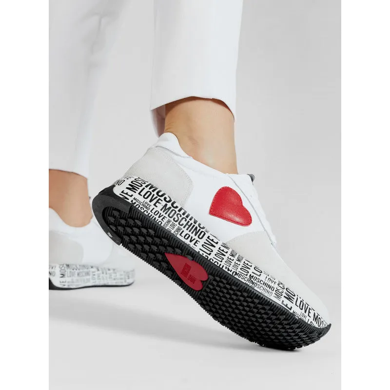 Scarpe Donna LOVE MOSCHINO Sneakers Running in Pelle Bianca con Suola Logata