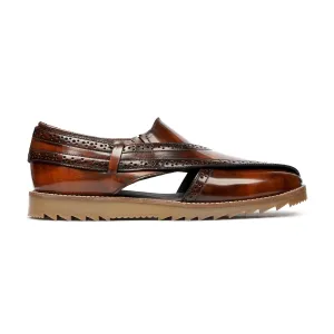 Zakuro - Men's Burnished Brown Box Leather High Shine Sandal